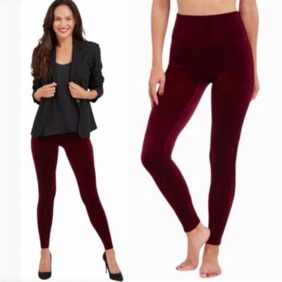 SPANX Velvet Leggings High Waisted Rich Burgundy Pants Style 2070 Casual Size L